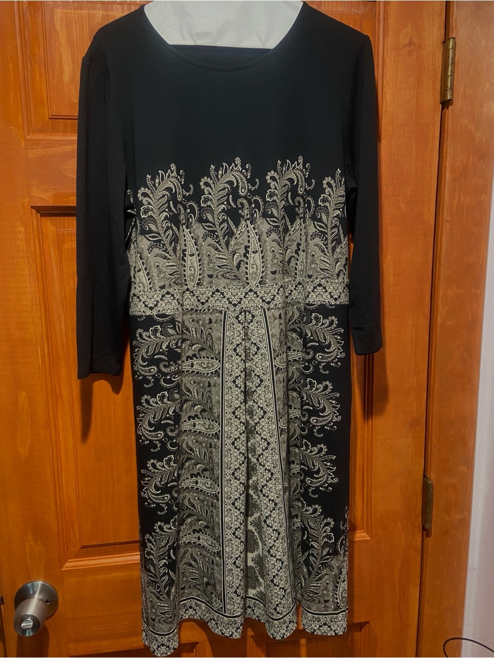 J. Jill Black Long-Sleeve Dress with Cream Paisley Panel
